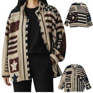 Vintage Sugar Street Weavers American Flag Tapestry Jacket One Size Made/USA